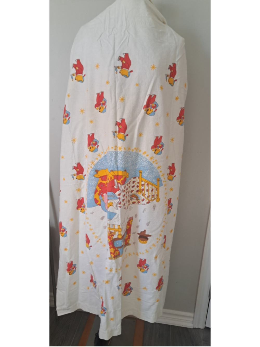 VTG Winnie the Pooh PIGLET HUNNY POT flannel cotton crib flat sheet fitted end